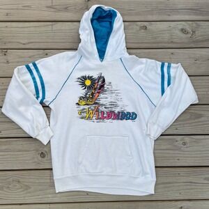 Vintage Wildwood NJ Windsurfing Hoodie White Blue Raglan 80s Souvenir Sweatshirt